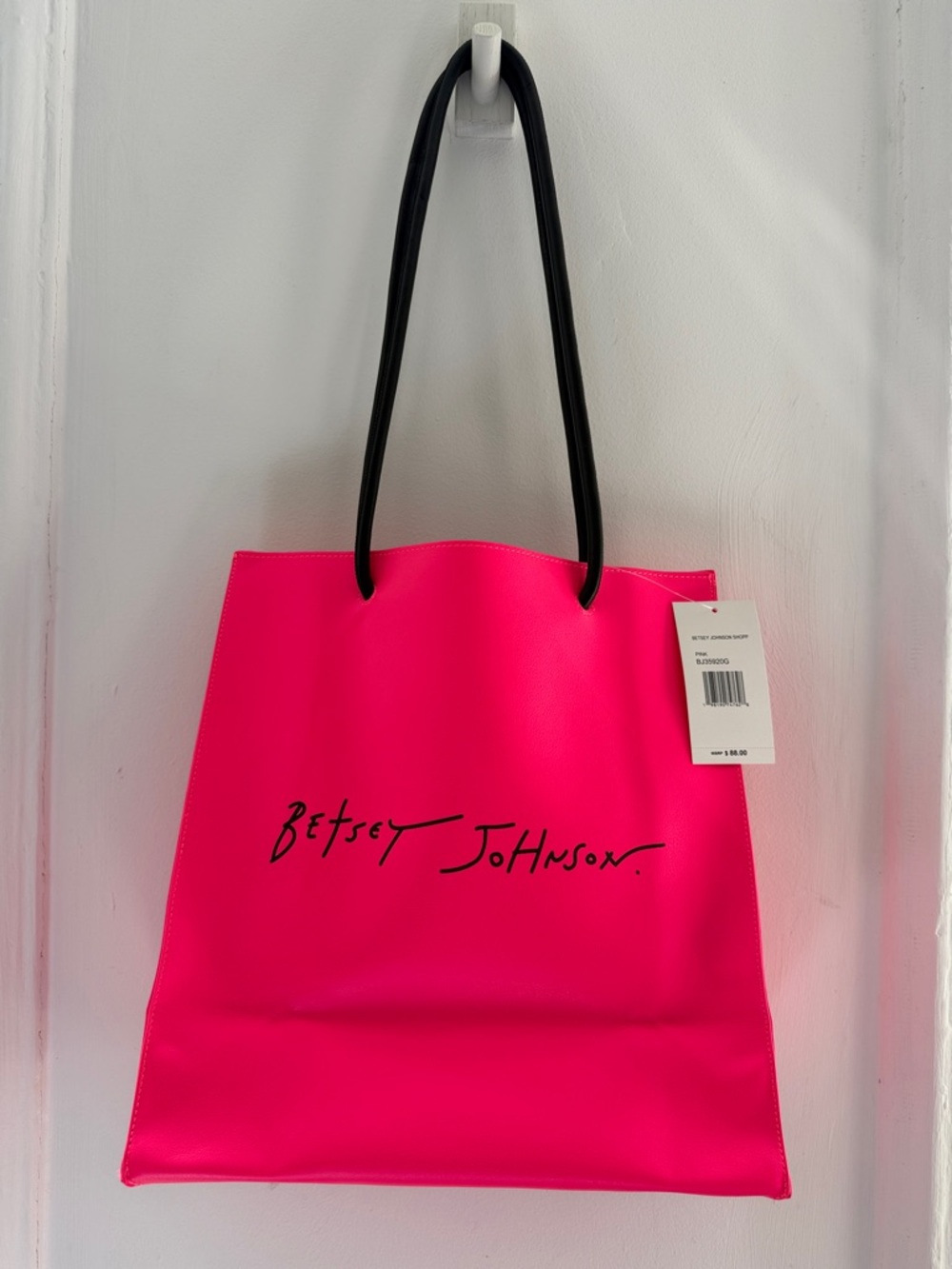 Betsey Johnson The Origins Pink Tote - Neon Pink Tote with Black Handles - NEW